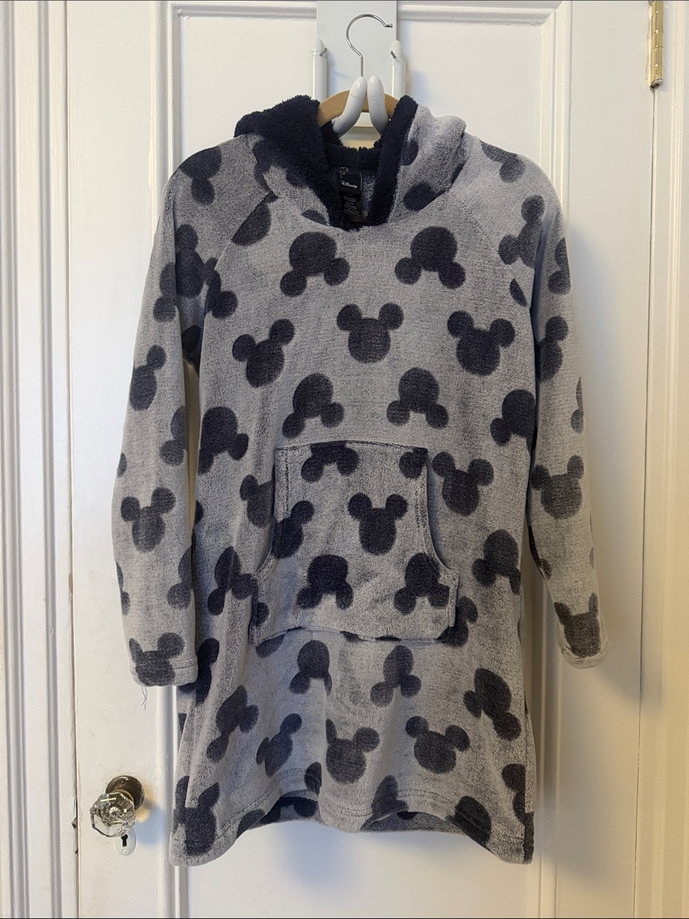 Disney Gray Plush Hooded Tunic with Navy Mickey Silhouettes